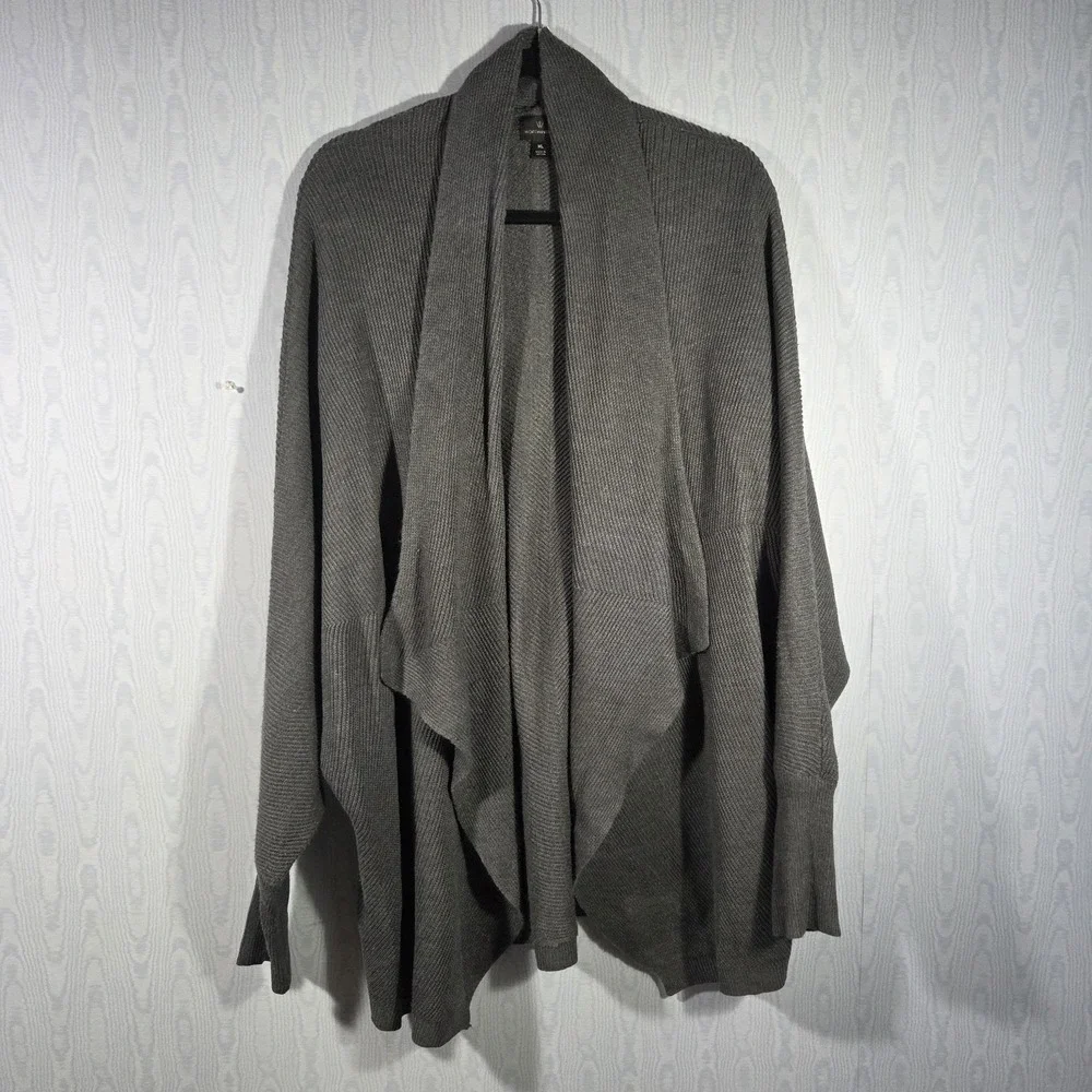 Worthington Cardigan Womens XL Dolman Sleeve Waterfall Collar Gray Lagenlook‎